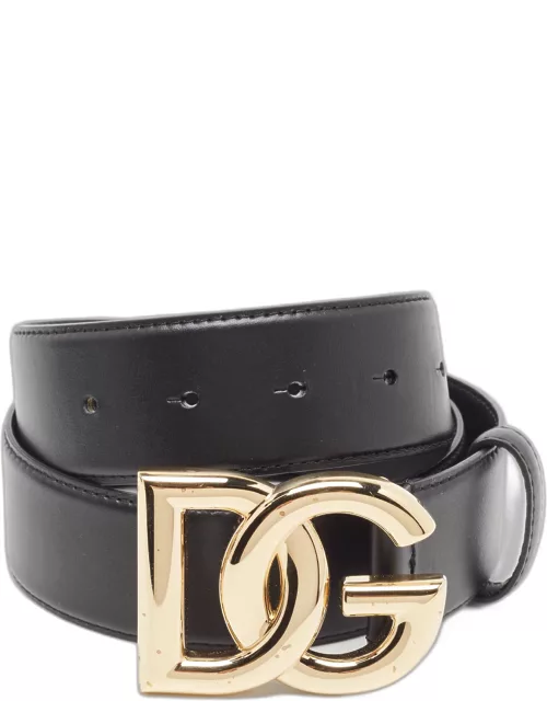 Dolce & Gabbana Black Leather DG Logo Buckle Belt 80 C