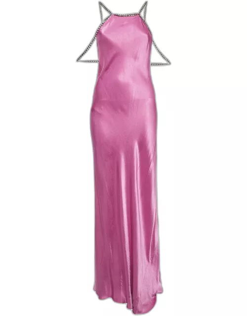 L'Agence Pink Satin Chain Detail Majesty Long Dress