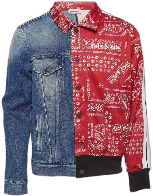 Palm Angels Blue/Red Split Bandana Print Denim Jacket