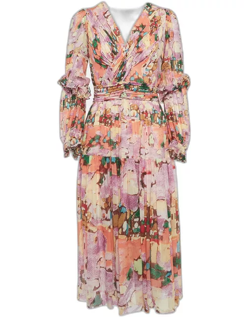 Peter Pilotto Pink Printed Silk Ruffle Tiered Midi Dress