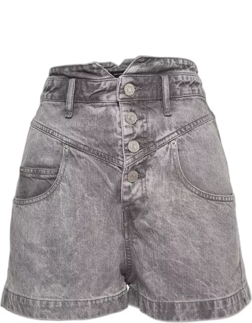 Isabel Marant Grey Distressed Denim High Waist Shorts