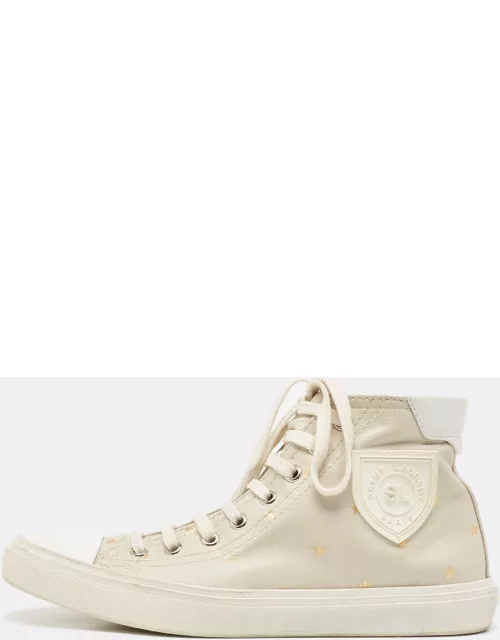 Saint Laurent Grey/White Leather Bedford Star Print High Top Sneaker