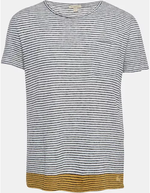 Burberry Brit White Striped Linen Blend Half Sleeve T-Shirt