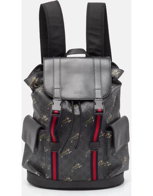 Gucci Black/Grey GG Supreme Canvas Tiger Print Backpack