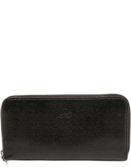 Christian Louboutin Black Crackled Patent Leather Zip Around Continental Wallet