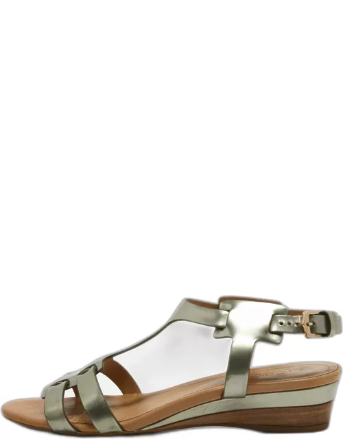 Tod's Metallic Leather Wedge Ankle Strap Sandal