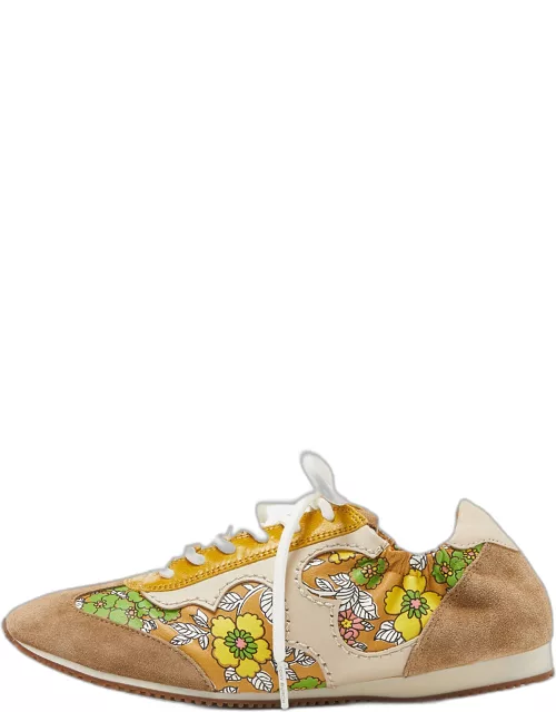 Tory Burch Multicolor Suede and Leather Lace Up Sneaker