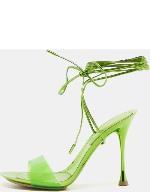 Gianvito Rossi Green PVC and Leather Spice Ankle Tie Sandal