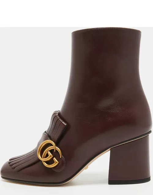 Gucci Burgundy Leather GG Marmont Fringe Ankle Boot