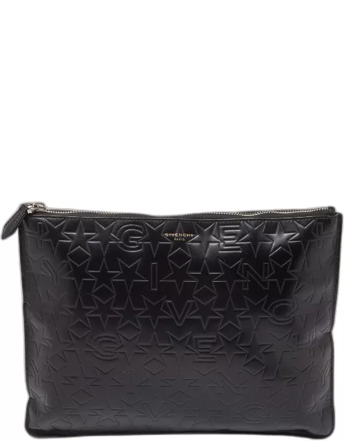 Givenchy Black Star Embossed Leather Zip Clutch