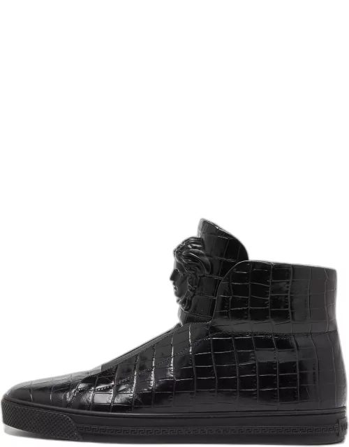 Versace Black Croc Embossed Leather Palazzo Medusa High Top Sneaker
