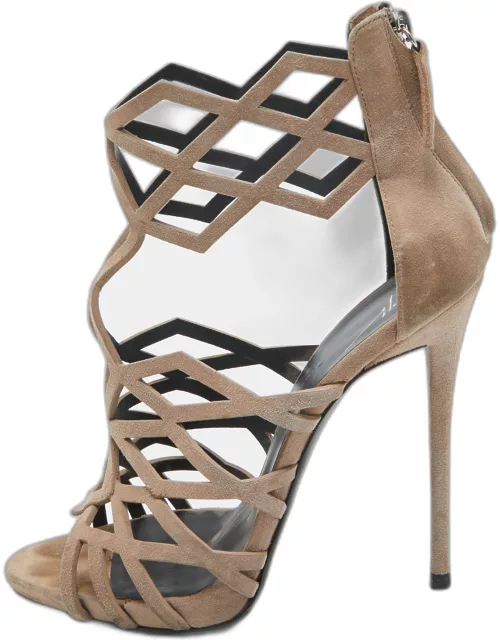 Giuseppe Zanotti Beige Suede Caged Ankle Strap Sandal