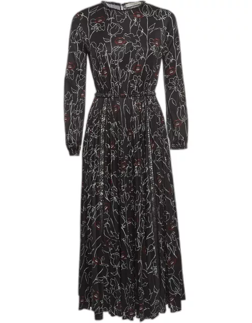 Valentino Black Printed Jersey Midi Dress