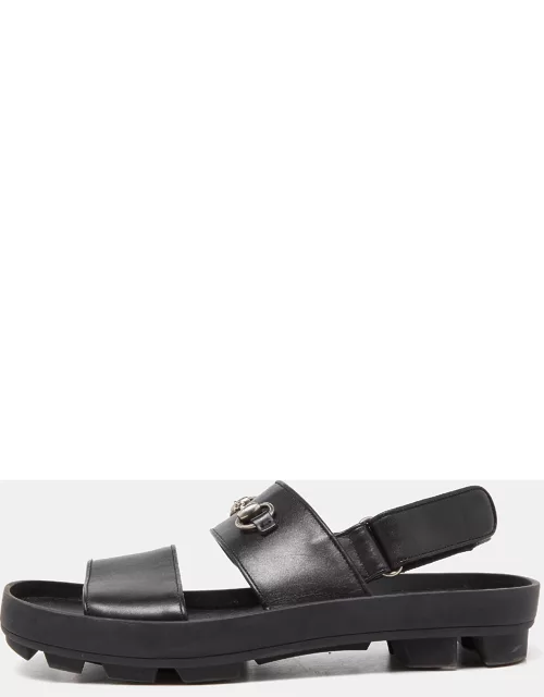 Gucci Black Leather Horsebit Greek Slingback Sandal