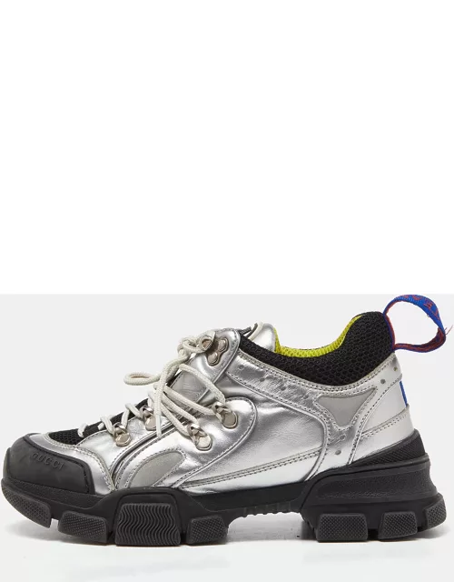 Gucci Silver/Black Mesh and Leather Flashtrek Sneaker