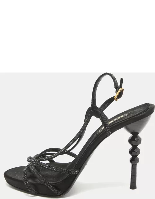 Le Silla Black Crystal Embellished Satin Slingback Sandal