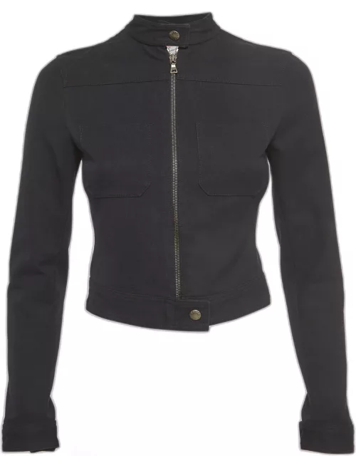 Prada Black Cotton Blend Zipper Front Cropped Jacket