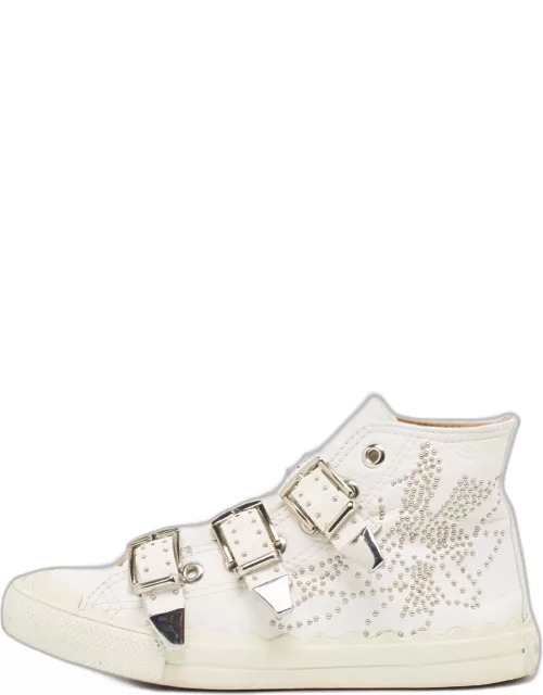 Chloe White Leather Studded Buckle High Top Sneaker