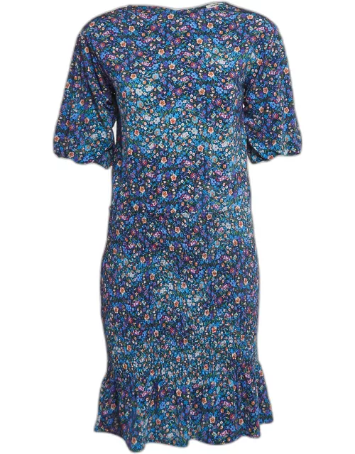 Sandro Blue Floral Printed Jersey Spinelle Mini Dress