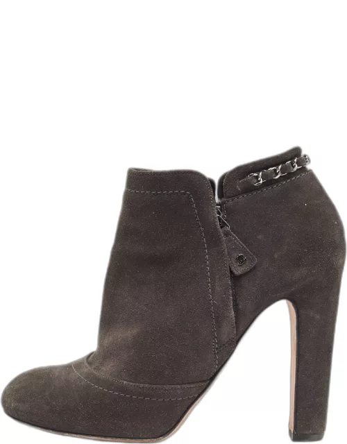 Chanel Grey Suede Chain Details Ankle Bootie