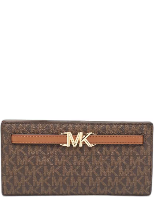 Michael Kors Brown Signature Coated Canvas Large Reed Wallet