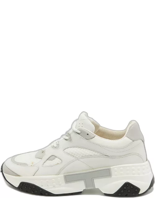 Tod's White/Grey Leather and Mesh Active Sporty Sneaker