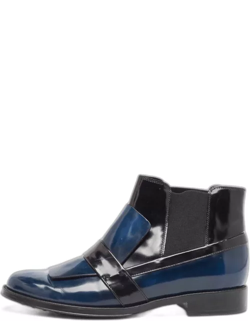 Tod's Blue/Black Leather Ankle Boot