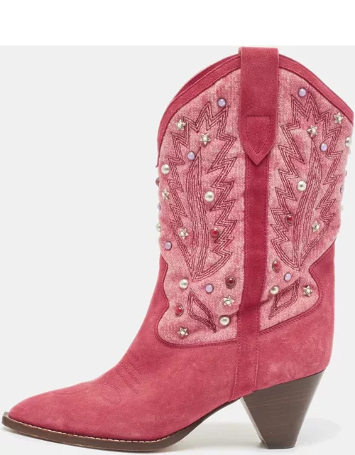 Isabel Marant Pink Suede Embellished Ankle Boot