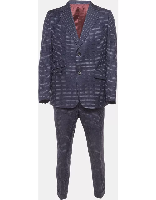 Gucci Navy Blue Checked Wool Single Breasted Suit