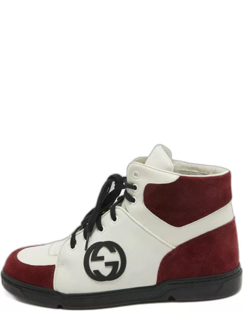 .Gucci Burgundy/White GG Interlocking Leather Lace Up High Top Sneaker