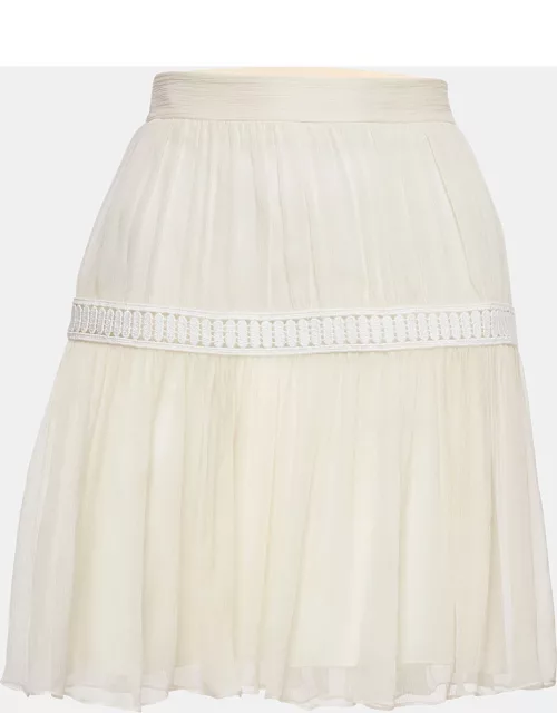 Chloe White Lace Trim Silk Gathered Mini Skirt
