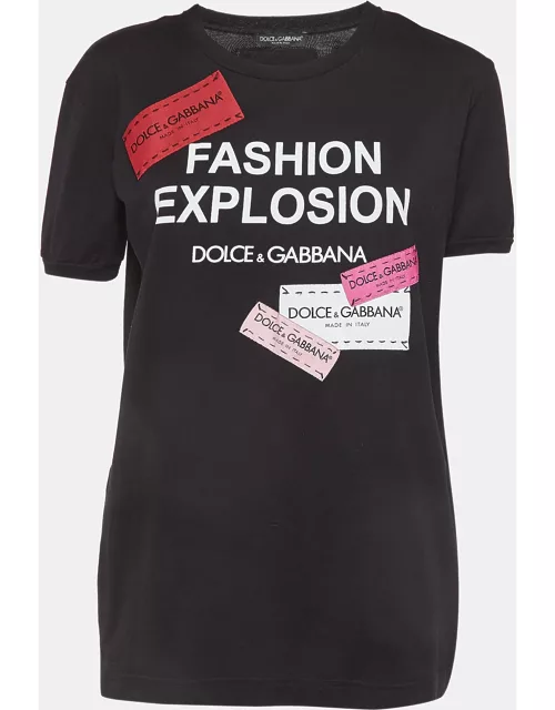 Dolce & Gabbana Black Logo Applique Cotton Crew Neck T-Shirt