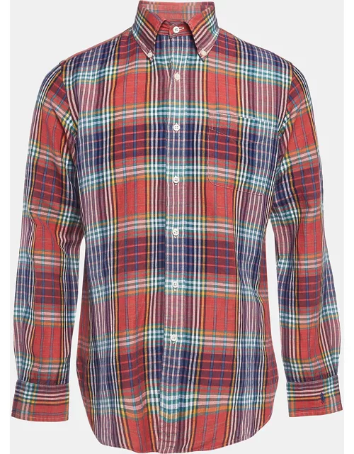 Ralph Lauren Multicolor Tartan Check Linen Blend Custom Fit Shirt