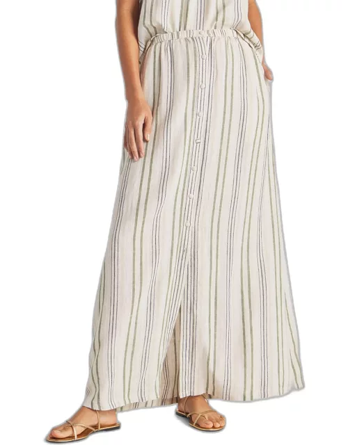 Demi Button-Front Stripe Maxi Skirt