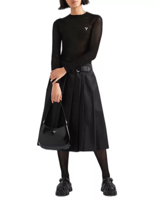 Recycled Nylon Pleated Belted Midi Skirt