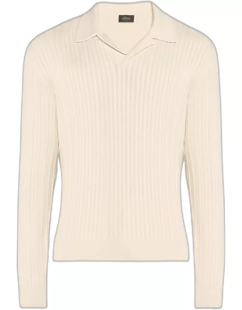 Men's Ribbed Herringbone Cotton Polo Sweater