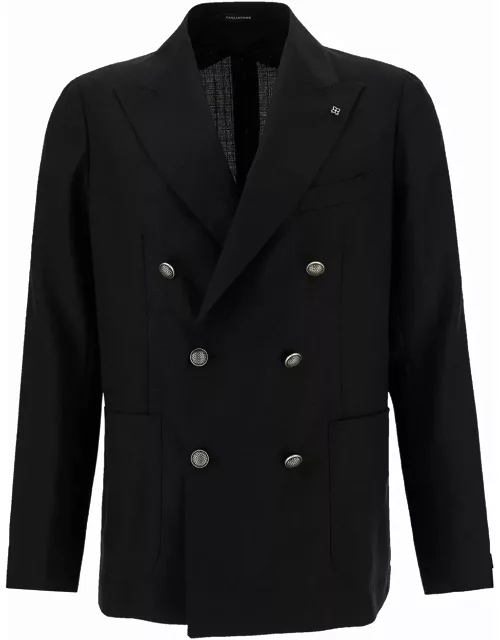 Tagliatore montecarlo Black Double-breasted Jacket With Silver-colored Buttons In Wool Man