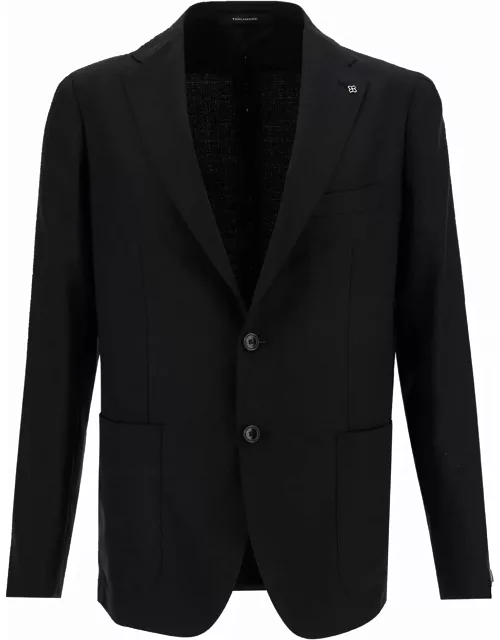 Tagliatore Black Single-breasted Jacket With Logo Detail In Stretch Wool Man