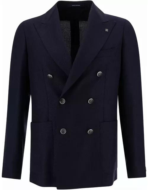 Tagliatore montecarlo Blue Double-breasted Jacket With Silver-colored Buttons In Wool Blend Man