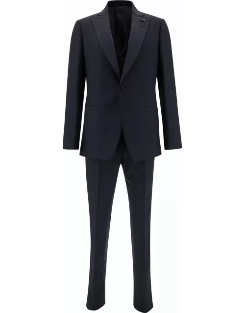 Lardini Blue Single-breasted Suit With Peak Revers In Wool Man