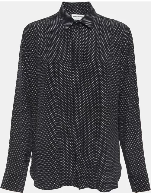 Saint Laurent Paris Black/White Polka Dots Silk Button Down Shirt