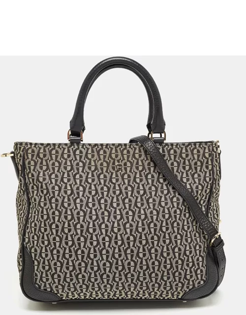 Aigner Black/Grey Signature Canvas and Leather Tote