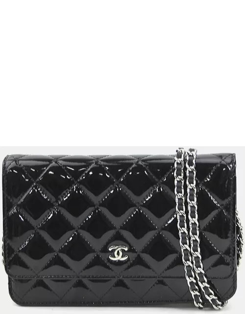 CHANEL Black Patent Leather CC Wallet On Chain