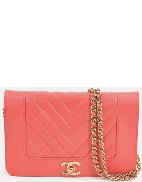 CHANEL Coral Leather Mademoiselle Vintage Wallet On Chain