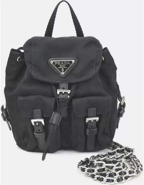 PRADA Black Nylon Mini Tessuto Backpack