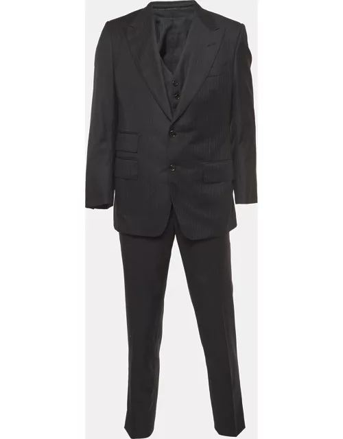 Tom Ford Black Pinstripe Wool Single Breasted 3 Piece Suit