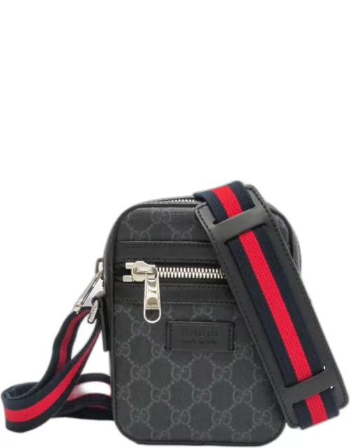 Gucci Grey GG Strap Web Strap Front Zip Messenger Bag