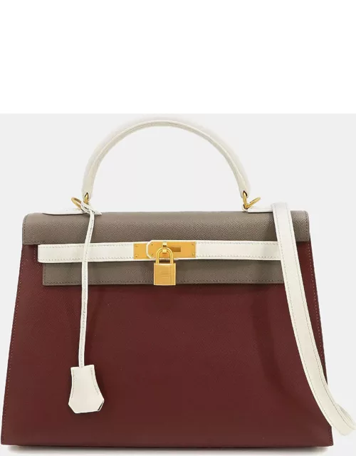 Hermes Kelly 32 Personal SPO 2way Hand Shoulder Bag Epson Rouge Ash Ethane White X Engraved Outside Sewing