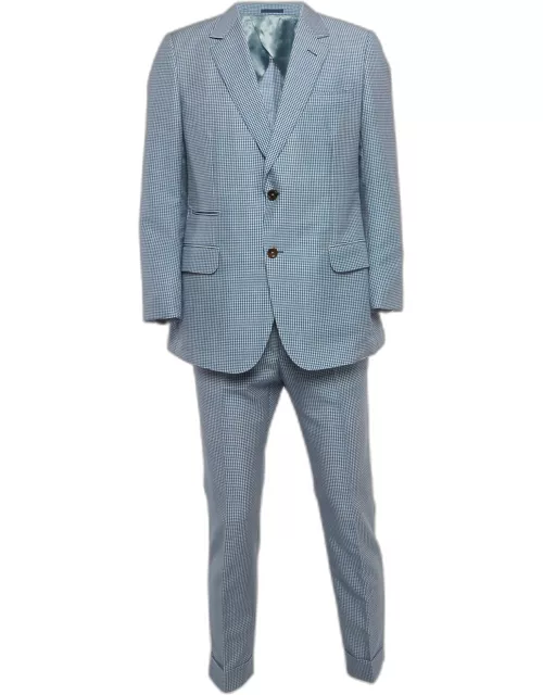 Gucci Blue Gingham Check Mohair Singled Breasted Suit XXL/