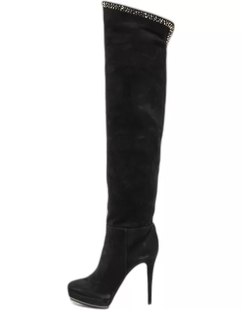 Le Silla Black Suede Knee Length Boot